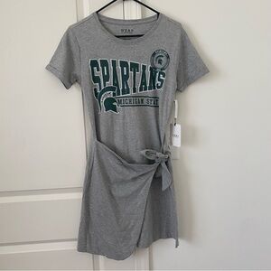 Women’s WEAR by Erin Andrews Heather Gray Michigan State Tide Knotted Dress S